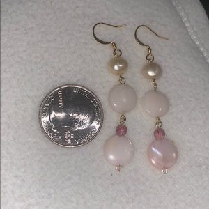 Hand Beaded Pink Shell dangle earrings